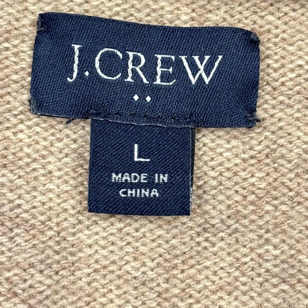 J.Crew Shawl Collar Sweater Mens Large L Heathered Tan Lambs Wool Blend Pullover